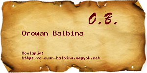 Orowan Balbina névjegykártya